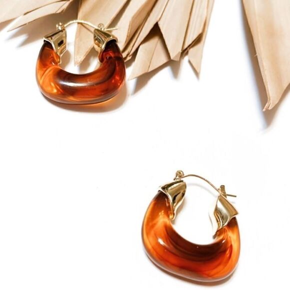 Brown Hoop Earrings N1436 - Picture 3 of 5